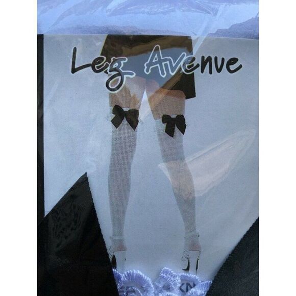 NEW Leg Avenue White and Black Stockings with Ruffle - Picture 4 of 4
